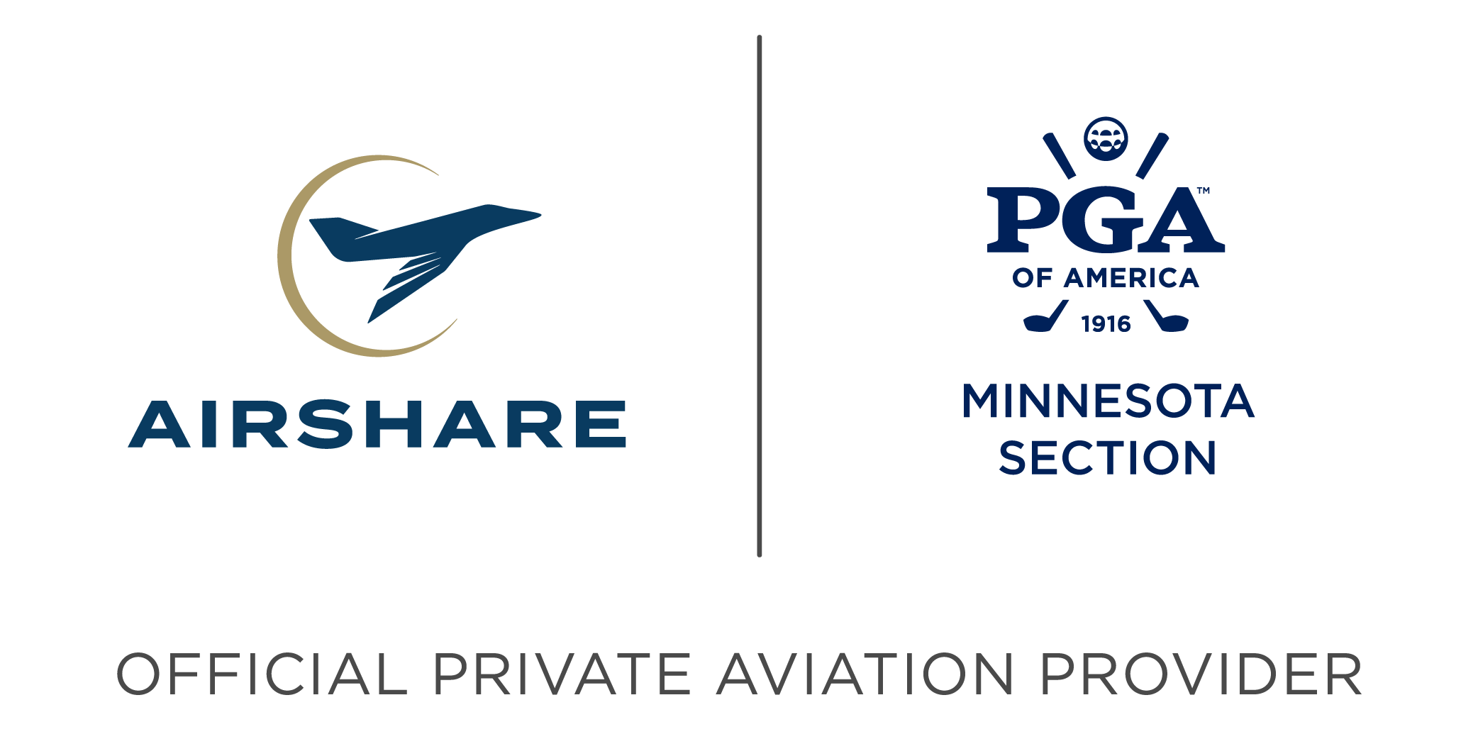 Airshare | PGAA Minnesota Section - Official Lockup Logo - Headline Reads: Official Private Aviation Provider